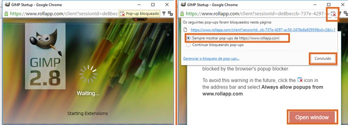 Confirme a execução de pop-up no navegador para abrir o GIMP web (Foto: Reprodução/Barbara Mannara)