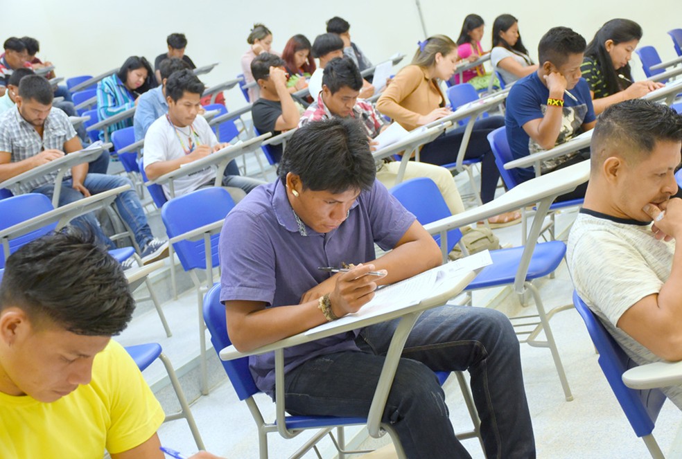 Estudantes durante prova do vestibular indígena da Unicamp, em 2023 — Foto: Antoninho Perri/SEC Unicamp