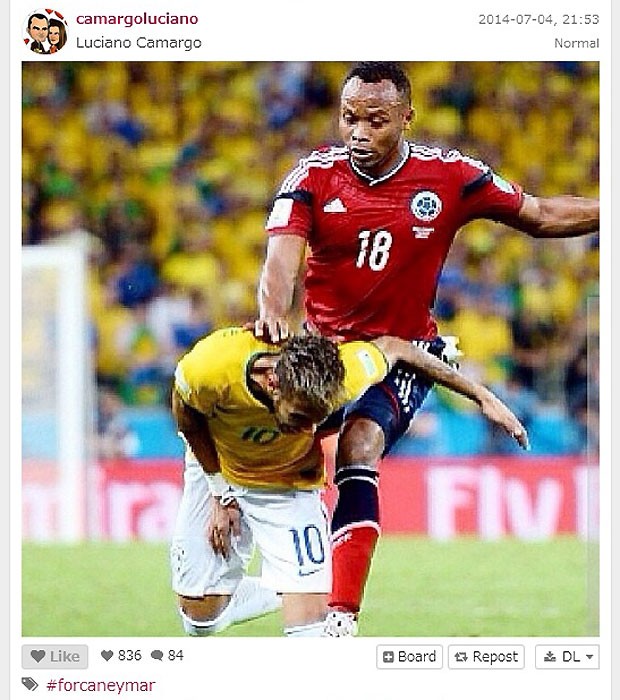 Momento em que Neymar levou a joelhada, postado por Luciano Camargo no instagram (Foto: reprodução / Instagram)