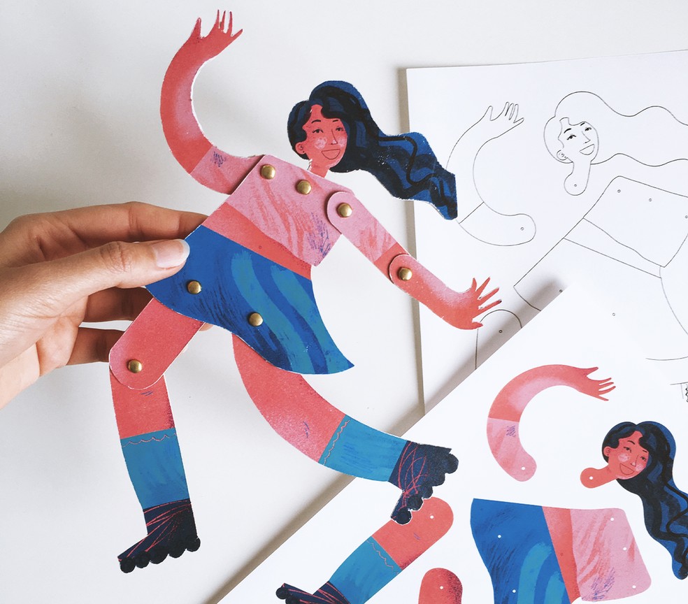 Artista paraibana disponibiliza personagens que podem ser impressos para montagem, colagens ou até para serem coloridos — Foto: Minna Miná/Divulgação