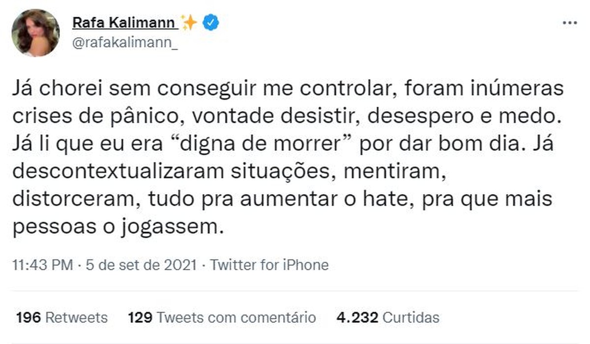Rafa Kalimann diz que teve 'inúmeras crises de pânico'; entenda o que é, quais são os sintomas e como tratar