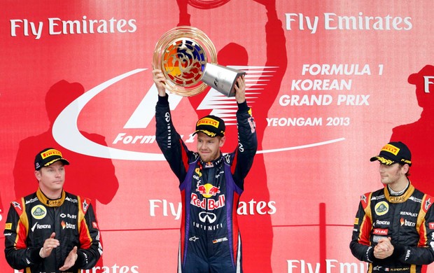 pódio gp da coreia Vettel RBR Raikkonen grosjean lotus  (Foto: Agência Reuters)