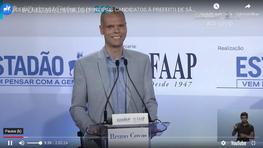 10/11/2020

Debate do Estadao com candidatos a prefeitura de Sao Paulo

Bruno Covas

Reproducao / Youtube