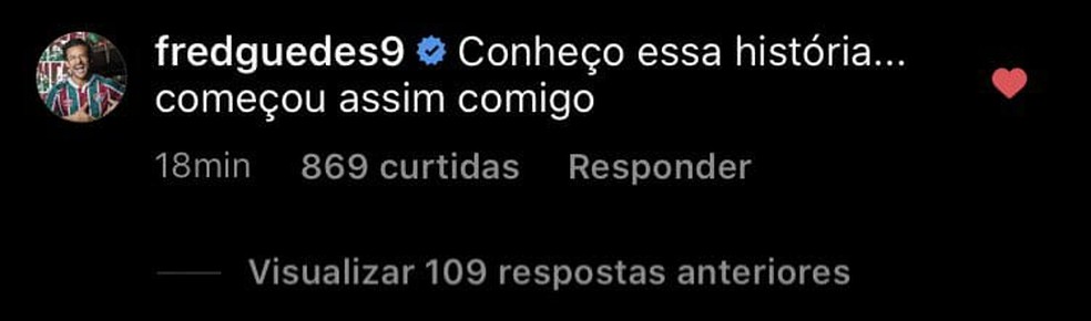 Fred comenta em postagem do Fluminense sobre Thiago Silva — Foto: Reprodução