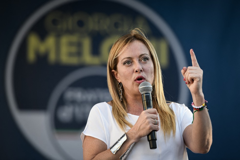 Giorgia Meloni em campanha, em 11 de setembro de 2022 — Foto: Piero Cruciatti/ AFP