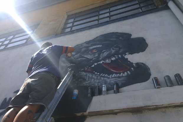 Grafite de Godzilla na Liberdade (Foto: Divulgação)