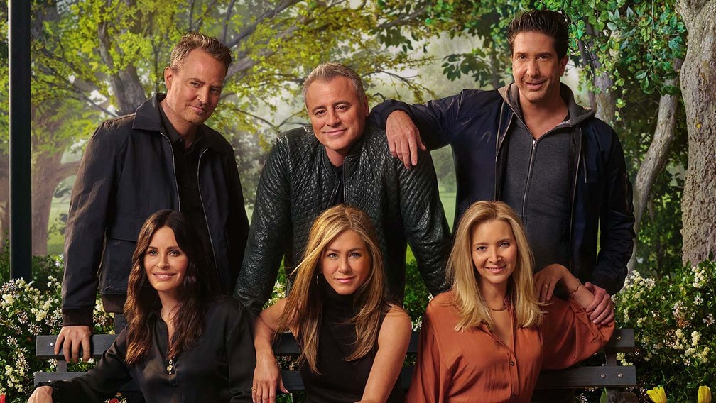 Episódio especial de 'Friends' será encontro de Jennifer Aniston, Courteney Cox, Lisa Kudrow, Matt LeBlanc, Matthew Perry, David Schwimmer — Foto: Divulgação/HBOMax