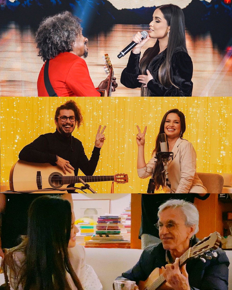 Juliette cantando com Chico César, Juzé e Caetano Veloso — Foto: Divulgação