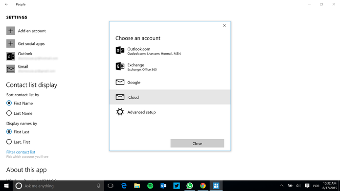 Windows 10 pode ser sincronizado com Outlook, Gmail ou iCloud (Foto: Divulgação/Windows Phone Store)