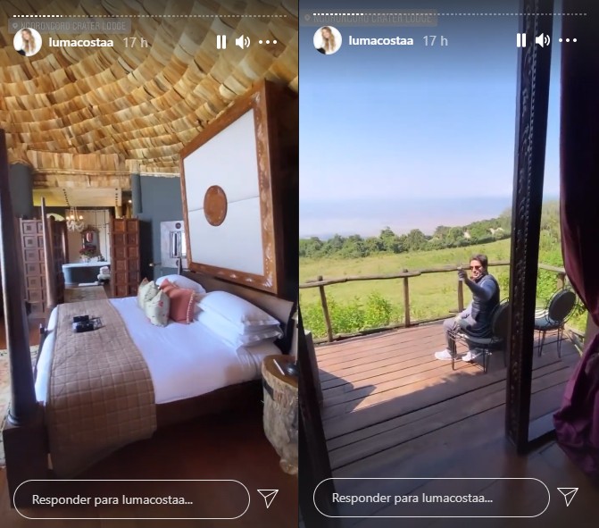 O casal está hospedado no Ngorongoro Crater Lodge, hotel de luxo com diárias de quase R$6 mil reais. (Foto: Reprodução Instagram)