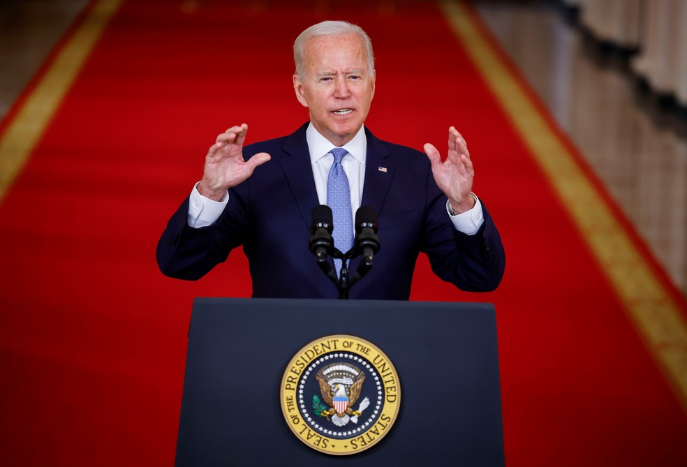 Joe Biden, presidente dos EUA, em pronunciamento na Casa Branca em 31 de agosto de 2021 — Foto: Carlos Barria/Reuters