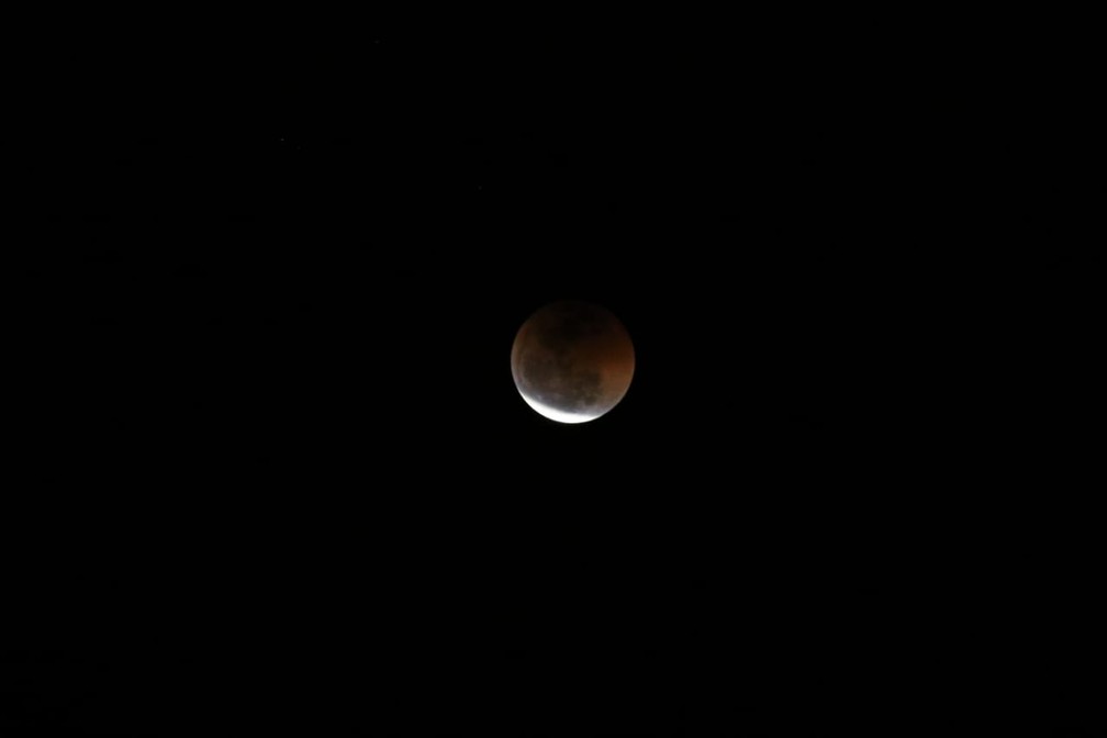 Eclipse lunar visto de Boa Viagem, no Recife (Foto: Marlon Costa/Pernambuco Press)