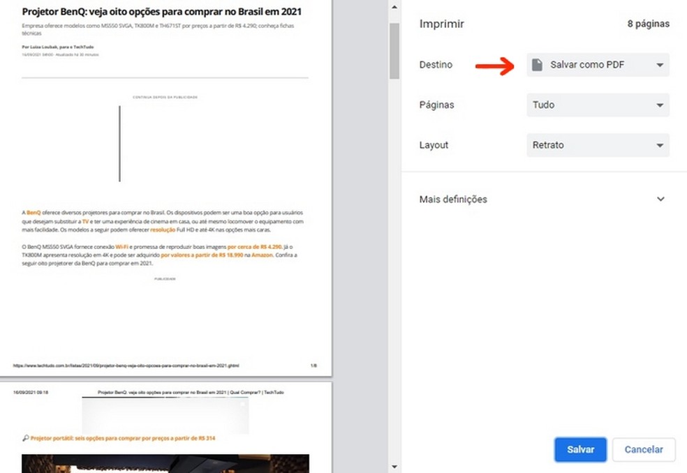 Usuário pode converter sites em PDF com Google Chrome — Foto: Reprodução/Raquel Freire