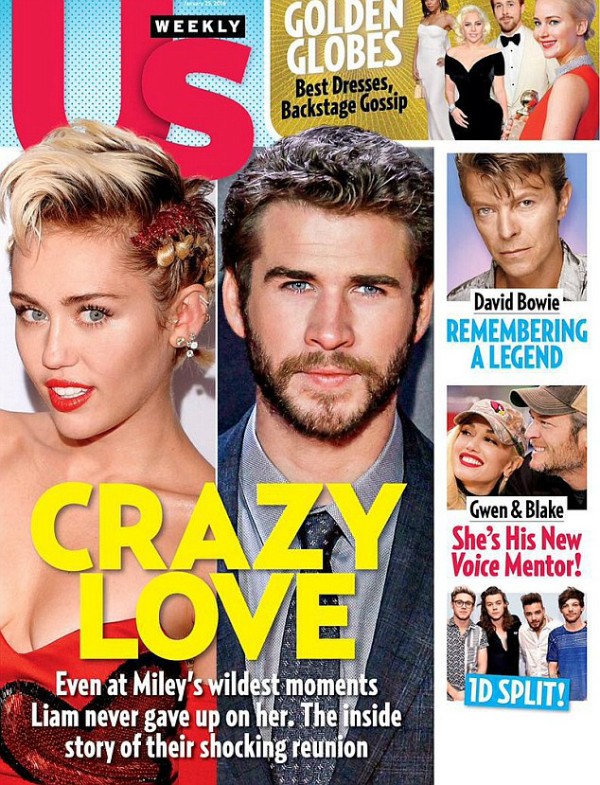 A capa da US Weekly sobre Miley Cyrus e Chris Hemsworth (Foto: Reprodução)