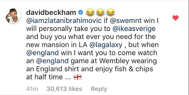 A resposta de David Beckham na aposta feita com Zlatan Ibrahimovic (Foto: Twitter)