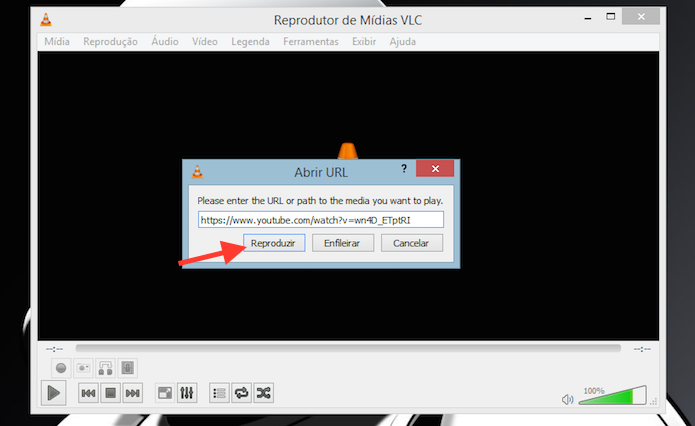 Iniciando a reprodução de um vídeo do YouTube pelo VLC no Windows (Foto: Reprodução/Marvin Costa)