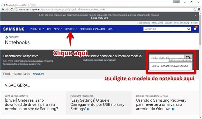 Acessando o suporte do site da Samsung (Foto: Felipe Alencar/TechTudo)