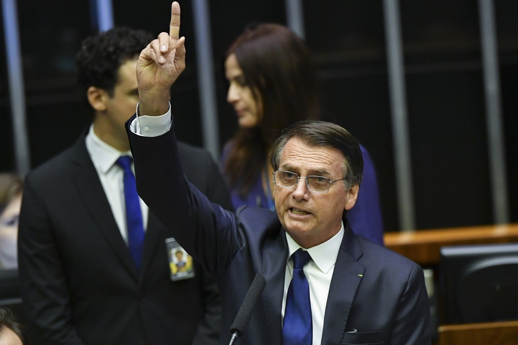 Jair Bolsonaro durante cerimônia de posse — Foto: Nelson Almeida/AFP