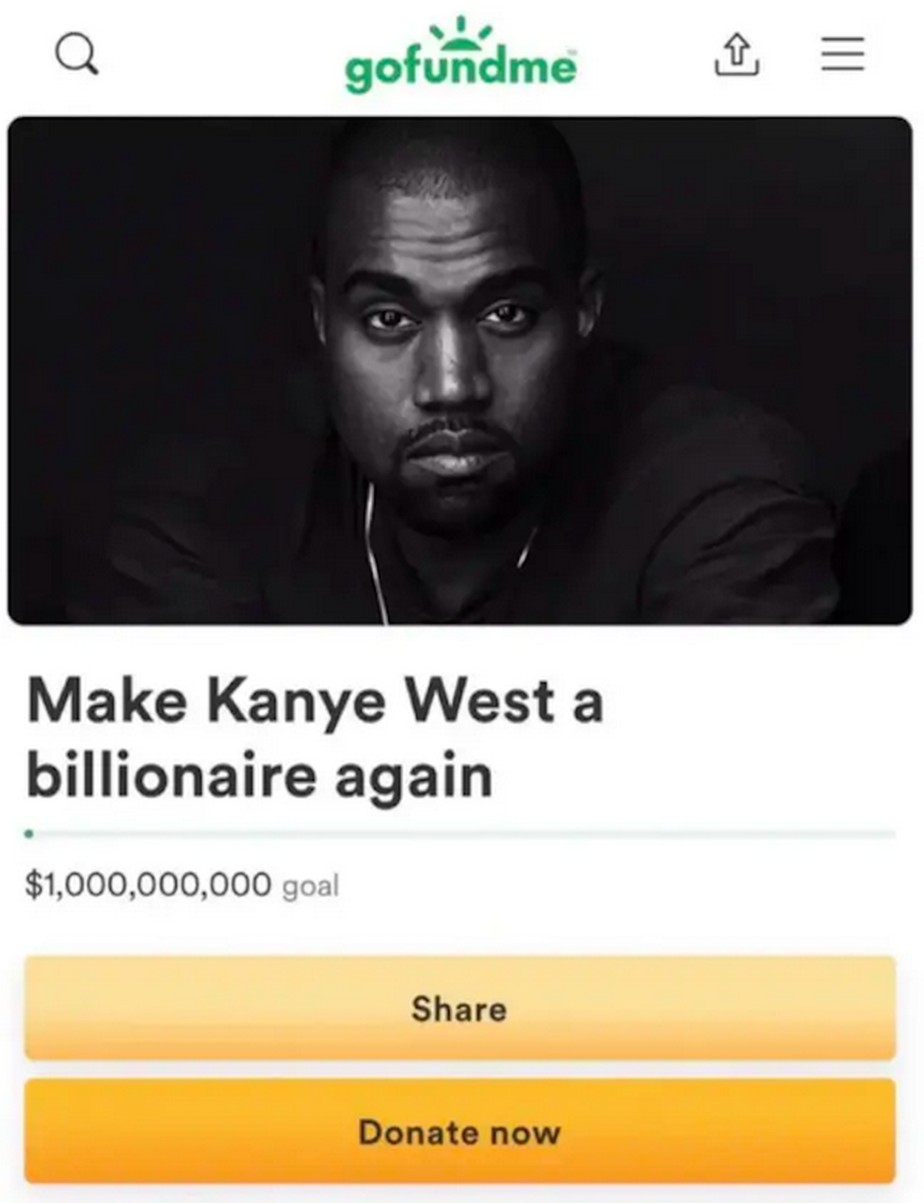 A vaquinha pedindo US$ 1 bilhão em doações para que Kanye West volte a ser bilionário