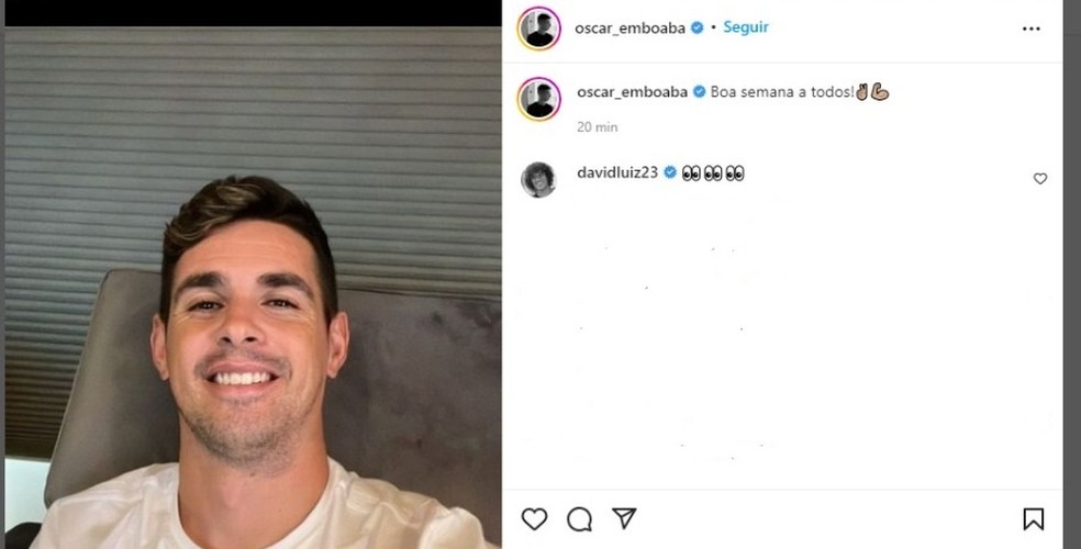 David Luiz interage com Oscar em publica&ccedil;&atilde;o no Instagram &mdash; Foto: Reprodu&ccedil;&atilde;o