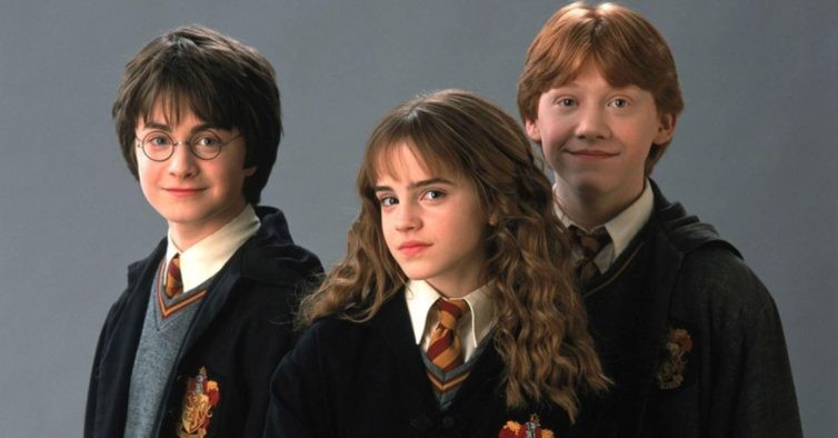 Harry Potter, Hermione Granger e Rony Weasley em 'Harry Potter e a Pedra Filosofal' (Foto: Reprodução)