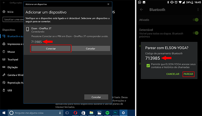 Windows 10 mostra o mesmo código nos dois aparelhos a serem conectados (Foto: Reprodução/Elson de Souza)