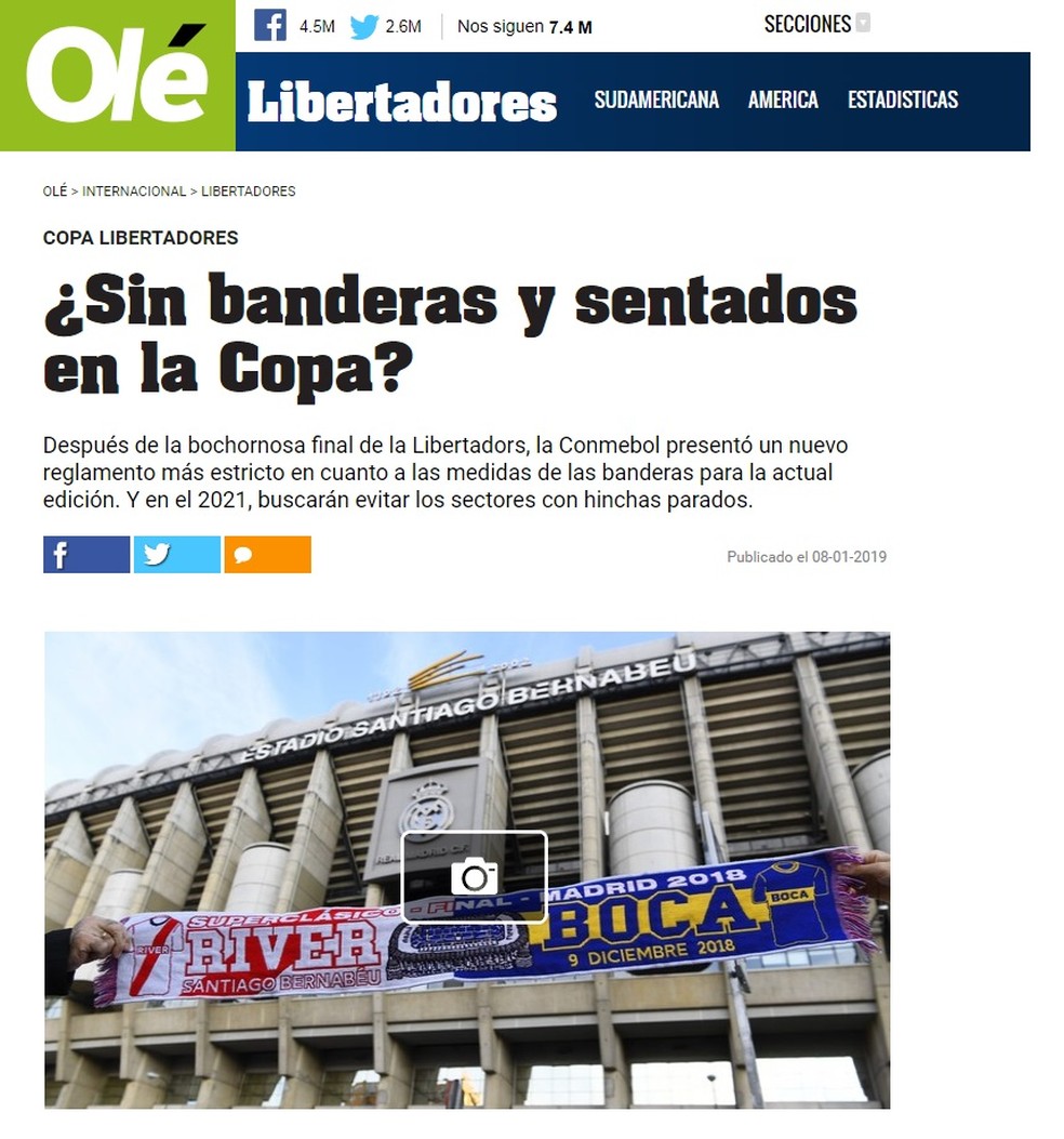 Conmebol Proibe Bandeiroes Nos Estadios E Deve Exigir Torcedores Sentados A Partir De 2021 Redacao Sportv Sportv