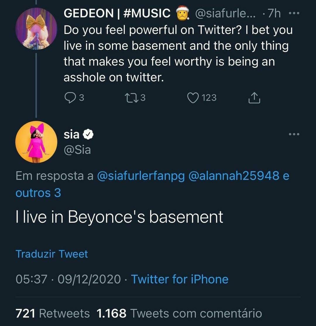 Sia relembra meme brasileiro de que era mantida em cativeiro por Beyoncé (Foto: Reprodução/Twitter)