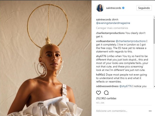 Solange Knowles: post no Instagram da artista mostra o penteado original e a frase "não toque em meus cabelos" (Foto: Reprodução Instagram)