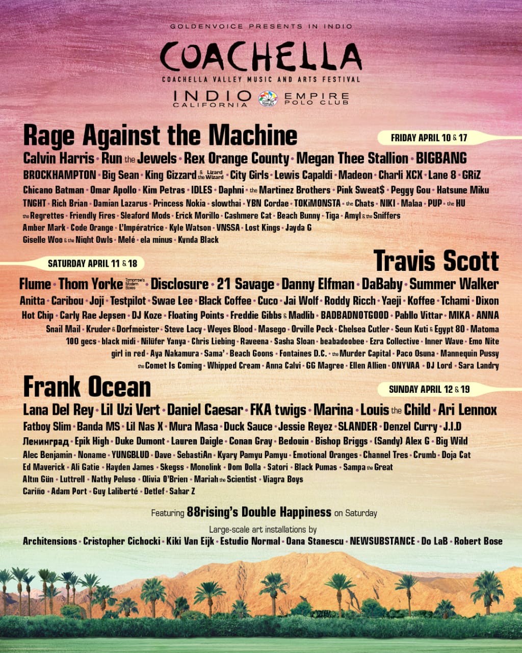 Line Up do Coachella 2020 (Foto: Reprodução/Instagram)
