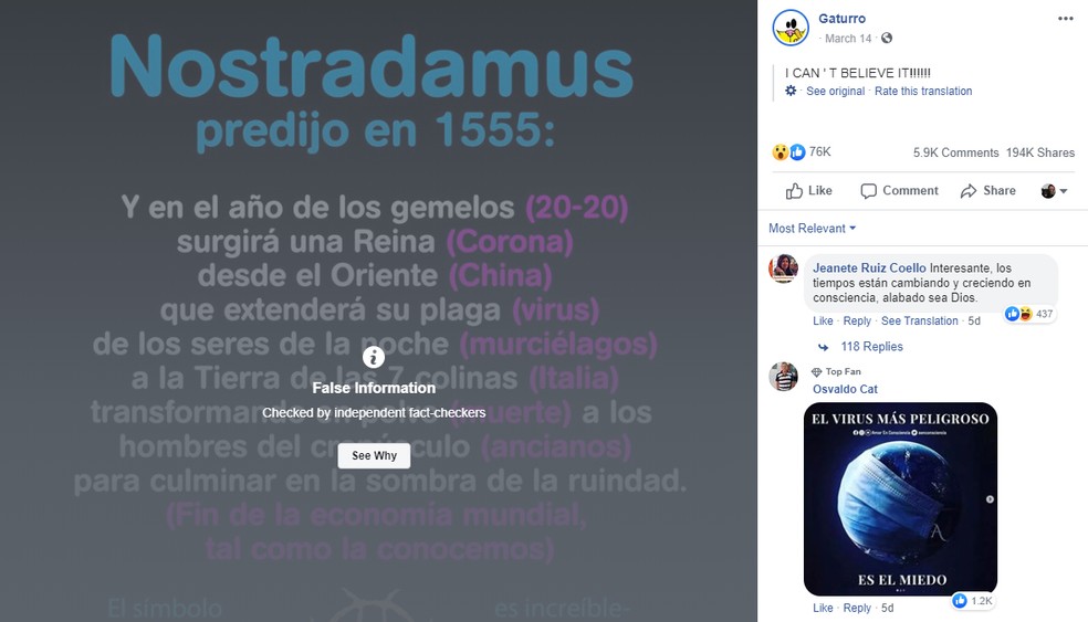 E Fake Que Nostradamus Fez Profecia Do Novo Coronavirus Em Livro De 1555 Fato Ou Fake G1
