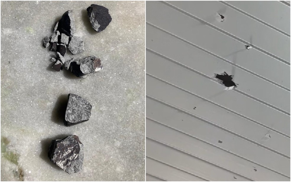 Meteoritos caem em casa, danificam telhado e assustam morador de Portelândia, Goiás — Foto: Reprodução/TV Anhanguera