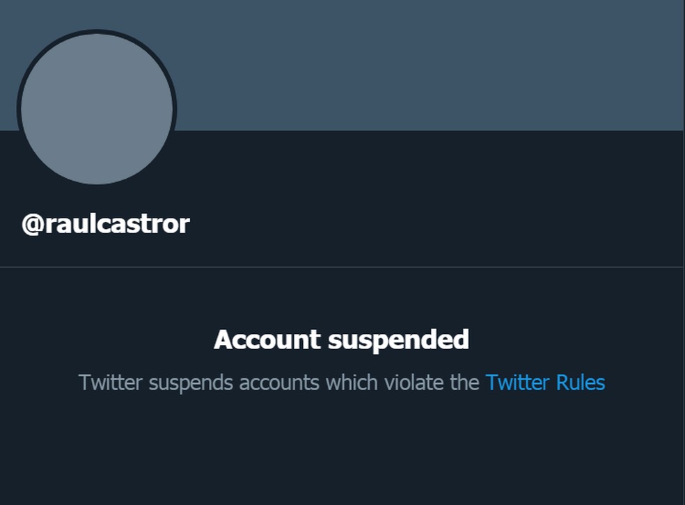 Conta no Twitter de Raul Castro Ã© suspensa no Twitter â Foto: ReproduÃ§Ã£o