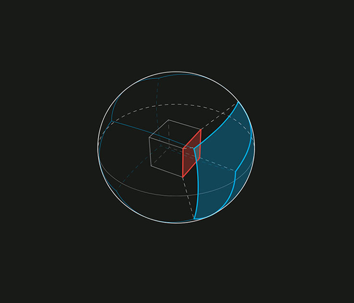 Diagrama explica a ideia do cubo, com cada face contendo imagem do vídeo, e a esfera que delimita os limites e ângulos pelos quais o usuário pode explorar o conteúdo (Foto: Divulgação/Facebook)