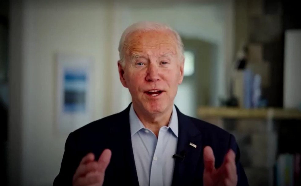 O presidente dos EUA, Joe Biden, em vídeo no qual anuncia que se candidatará a um segundo turno, em 25 de abril de 2023. — Foto: Reprodução 