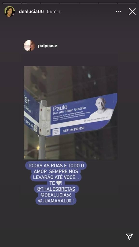 Déa Lúcia compartilha homenagens dos amigos a Paulo Gustavo por placa com nome de rua em Niterói (Foto: Reprodução/Instagram)