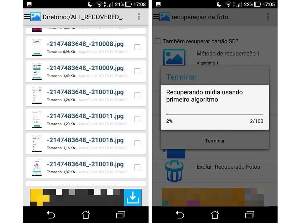 O Photo Recovery usa dois métodos, com diferentes algoritmos, para realizar a busca por arquivos perdidos no Android — Foto: Reprodução/Maria Dias