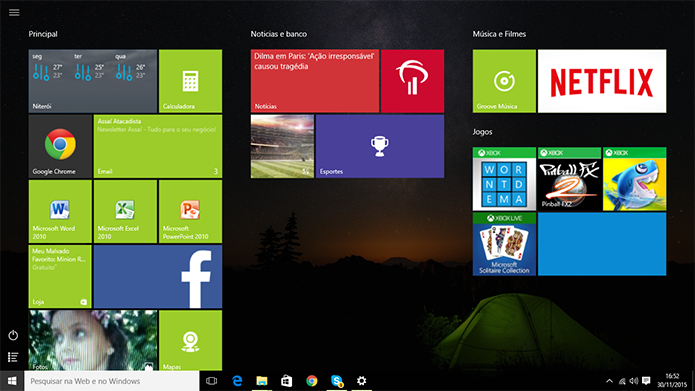 Windows 10 pode ter menu Iniciar aberto em tela cheia pelo usuário (Foto: Reprodução/Elson de Souza)