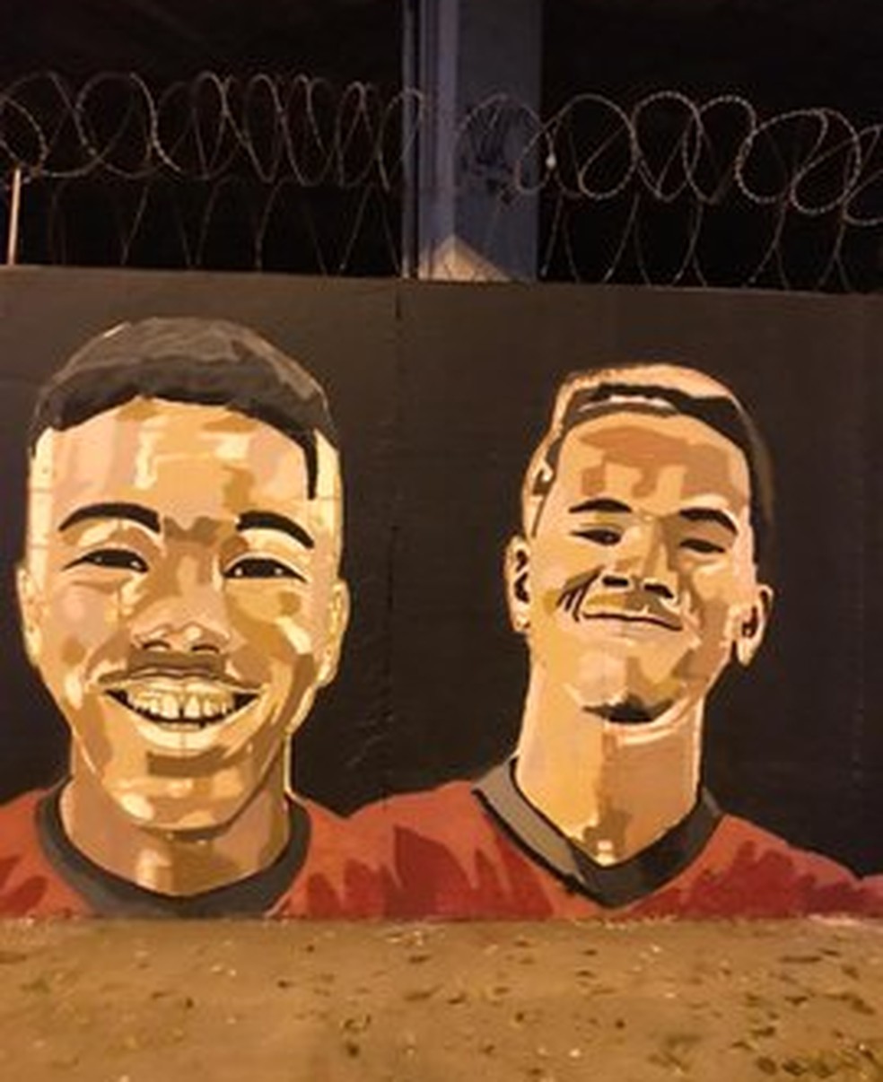 Desenhos em muro em homenagem aos meninos do Ninho no Maracanã — Foto: Airá Ocrespo / Divulgação