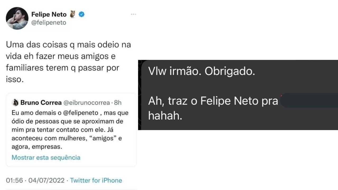 Felipe Neto revela que não gosta de quem se aproxima de amigos para falar com ele (Foto: Reprodução/Twitter)