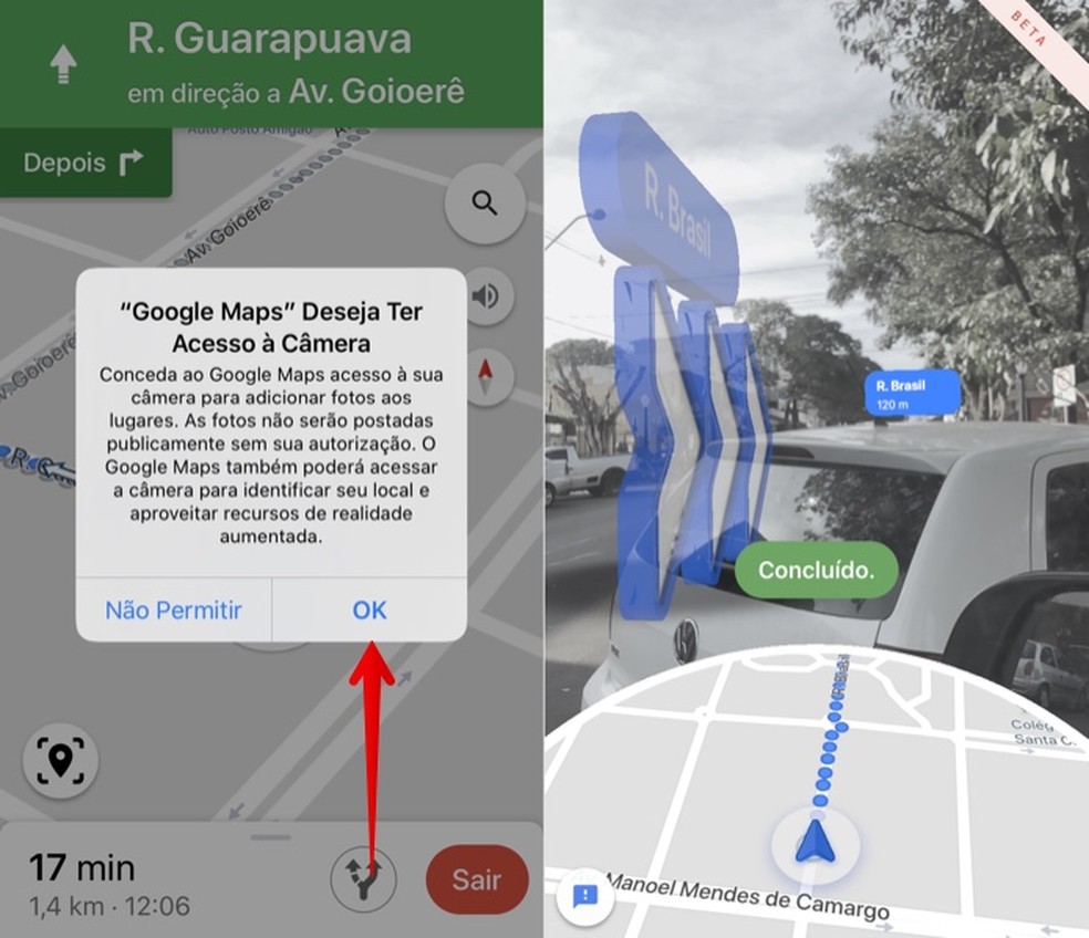 Autorize o acesso do app do Google Maps à câmera — Foto: Reprodução/Helito Beggiora