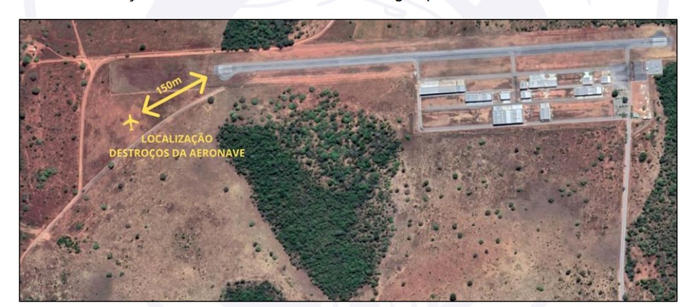 Mapa do local onde o avião caiu, em Luzimangues — Foto: Reprodução/Cenipa