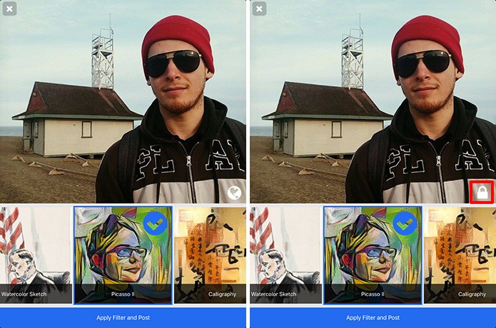 Usuário pode selecionar filtros e alterar privacidade da imagem editada no Dreamscope (Foto: Reprodução/Elson de Souza)