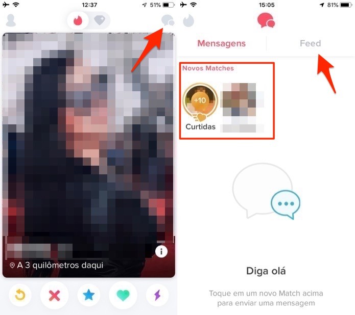 Ação para verificar a tela de matchs, mensagens e feed de atividade no Tinder (Foto: Reprodução/Marvin Costa) Ação para verificar a tela de matchs, mensagens e feed de atividade no Tinder (Foto: Reprodução/Marvin Costa)