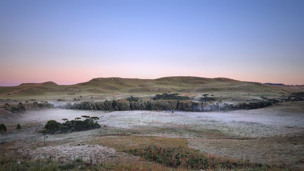Amanhecer em São Joaquim, na Serra catarinense, nesta sexta-feira (6) — Foto:  Mycchel Legnagi/ Divulgação