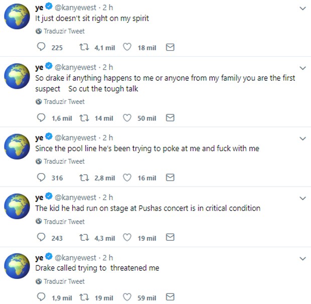 Kanye West faz posts dizendo que Drake o ameaçou (Foto: Reprodução/Twitter)