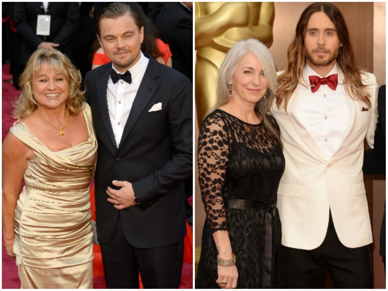 À esq., DiCaprio com a mãe, Irmelin; e Leto com a mãe, Constance. (Foto: Getty Images)
