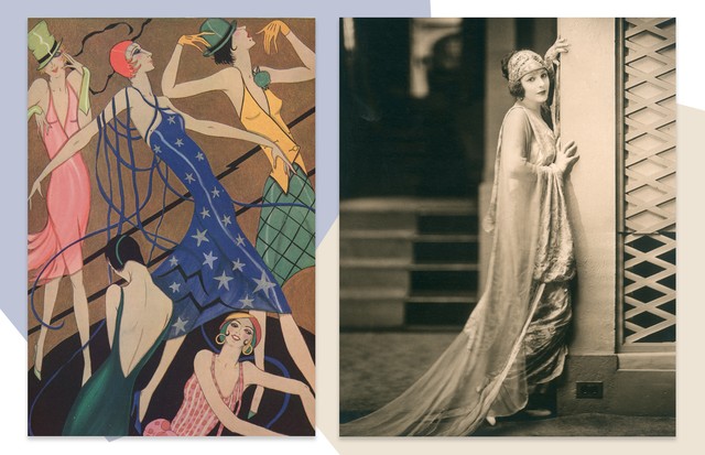 Gordon Conway ilustra o espírito da década, e, ao lado, A atriz Norma Talmadge em clique de James Abbe. (Foto: Imaxtree e Divulgação)