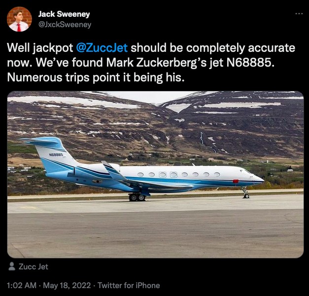 Jovem descobre a nova aeronave particular de Mark Zuckerberg (Foto: Reprodução Twitter)