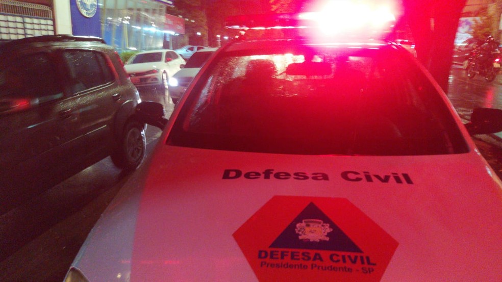 Equipes da Defesa Civil trabalham no atendimento de ocorrências provocadas pelo temporal em Presidente Prudente — Foto: Defesa Civil